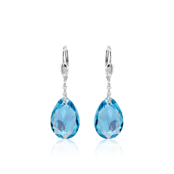 Crystal & Silver Pendel-Ohrhänger Pear Cut in Silber Aquamarine Shimmer