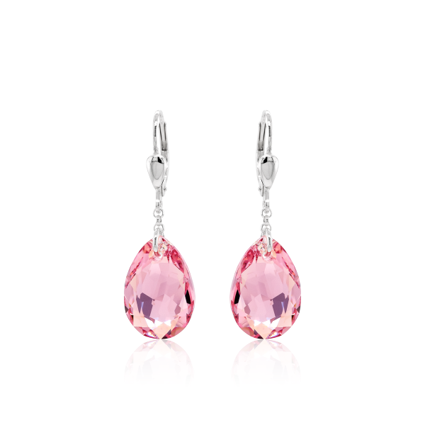 Crystal & Silver Pendel-Ohrhänger Pear Cut in Silber Light Rosé Shimmer
