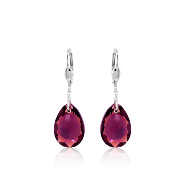 Crystal & Silver Pendel-Ohrhänger Pear Cut in Silber Amethyst Shimmer