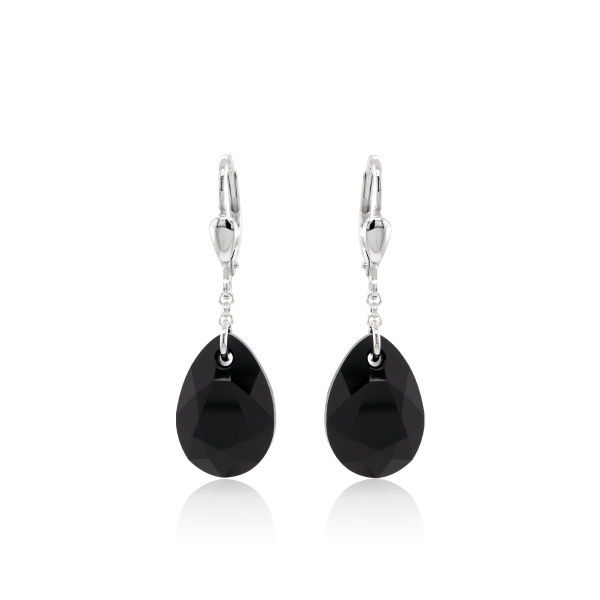Crystal & Silver Pendel-Ohrhänger Pear Cut in Silber Jet