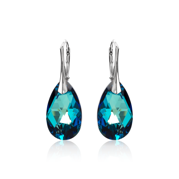 Crystal &amp; Silver Ohrh&auml;nger Pear Bermuda Blue in Silber