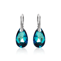 Crystal &amp; Silver Ohrh&auml;nger Pear Bermuda Blue in...