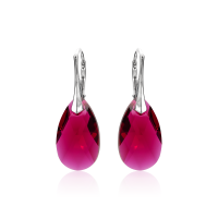 Crystal &amp; Silver Ohrh&auml;nger Pear Ruby in Silber