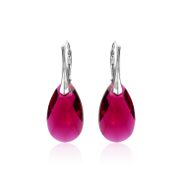Crystal & Silver Ohrhänger Pear Ruby in Silber