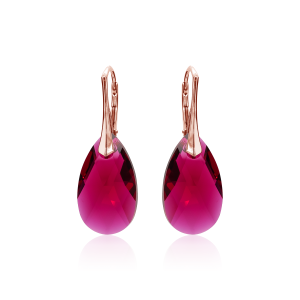 Crystal & Silver Ohrhänger Pear Ruby Silber Rosé