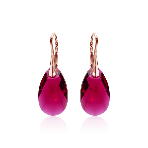 Crystal &amp; Silver Ohrh&auml;nger Pear Ruby Silber Ros&eacute;