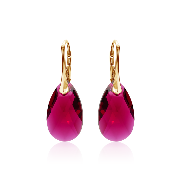 Crystal & Silver Ohrhänger Pear Ruby Silber vergoldet