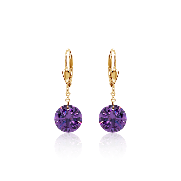 Crystal & Silver Pendel-Ohrhänger Zirkonia Violett Silber vergoldet