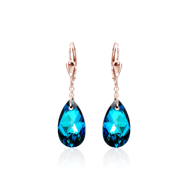 Crystal & Silver Pendel-Ohrhänger Pear Bermuda Blue Silber Rosé