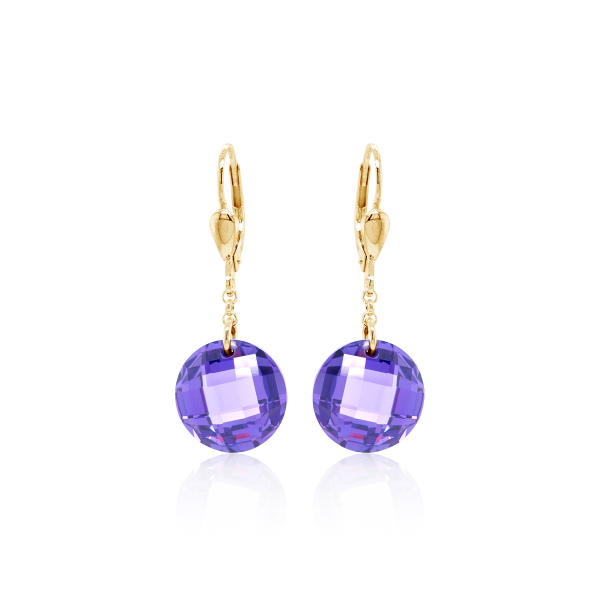 Crystal & Silver Pendel-Ohrhänger Zirkonia Silber vergoldet Lila