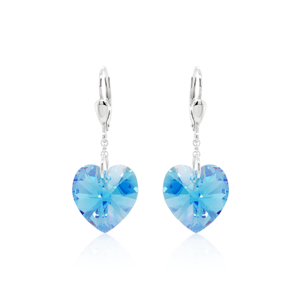 Crystal & Silver Pendel-Ohrhänger Heart Silber Aquamarine AB
