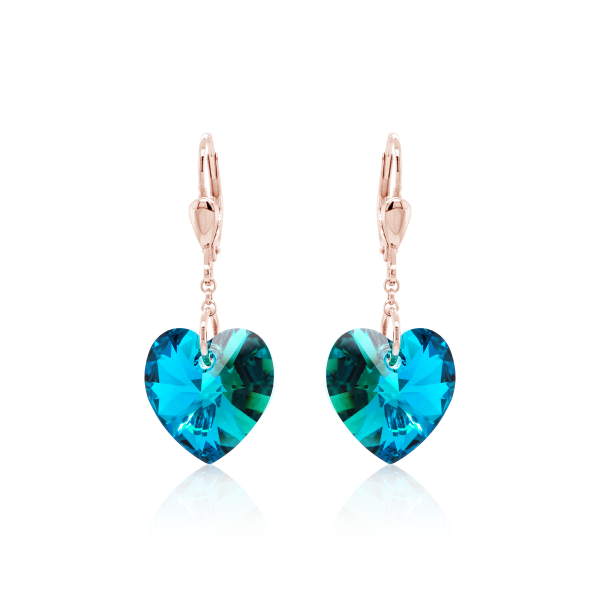 Crystal & Silver Pendel-Ohrhänger Heart Silber Rosé Blue Zirkon Argent Light