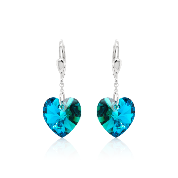 Crystal & Silver Pendel-Ohrhänger Heart Silber Blue Zirkon Argent Light