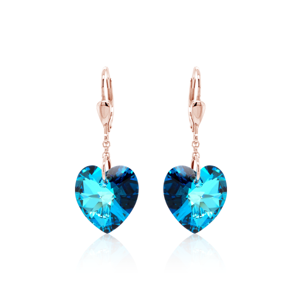 Crystal & Silver Pendel-Ohrhänger Heart Silber Rosé Bermuda Blue