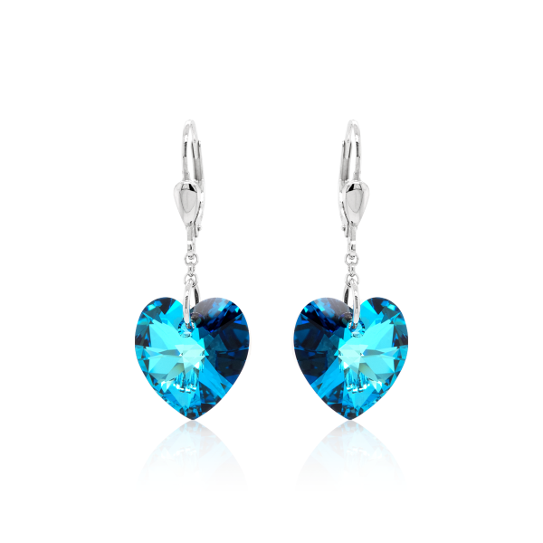 Crystal & Silver Pendel-Ohrhänger Heart Silber Bermuda Blue