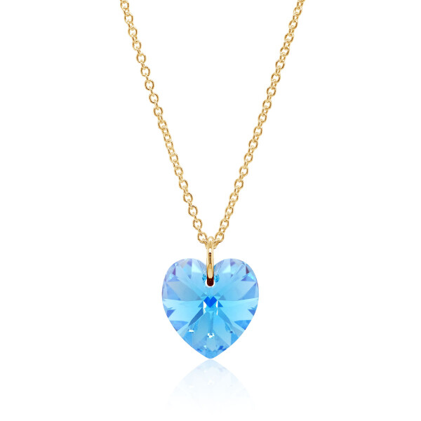 Crystal & Silver Halskette Heart Aquamarine AB Silber vergoldet