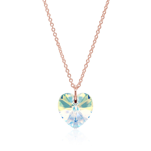 Crystal & Silver Halskette Heart Aurora Borealis Silber Rosé