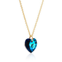 Crystal & Silver Halskette Heart Bermuda Blue Silber vergoldet