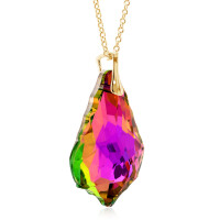 Crystal & Silver Halskette Baroque groß Silber vergoldet Vitrail Rose