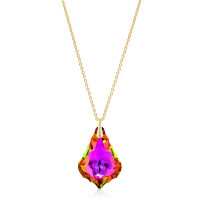 Crystal & Silver Halskette Baroque groß Silber vergoldet Vitrail Rose