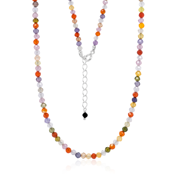Crystal & Silver Halskette Zirkonia-Pearl Peridot-Lila-Orange Silber